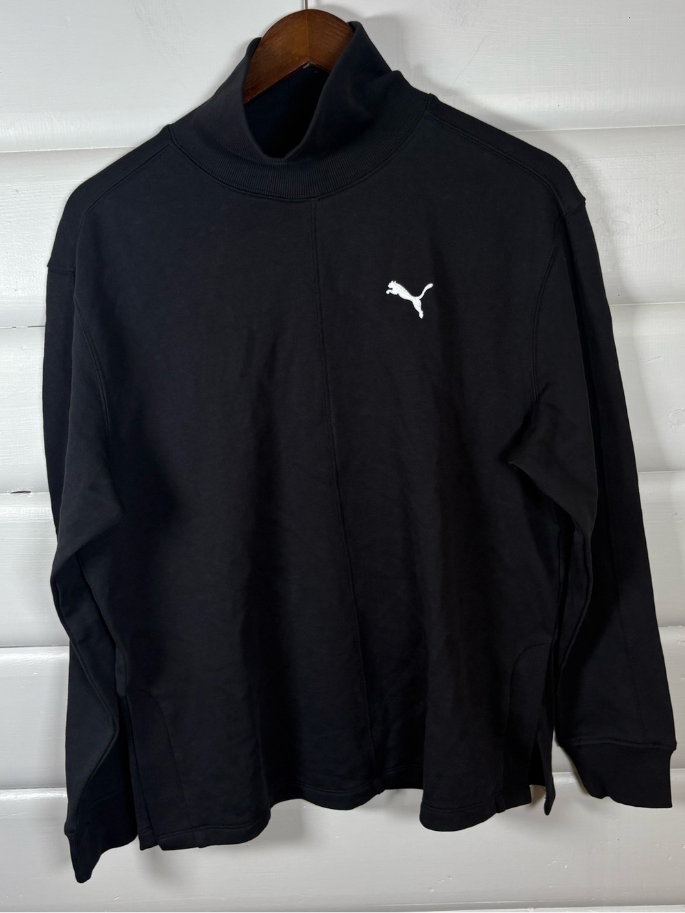 Puma Relaxed Fit Mock Neck Sweatshirt NWT Black Size M Recycled Cotton Sweater